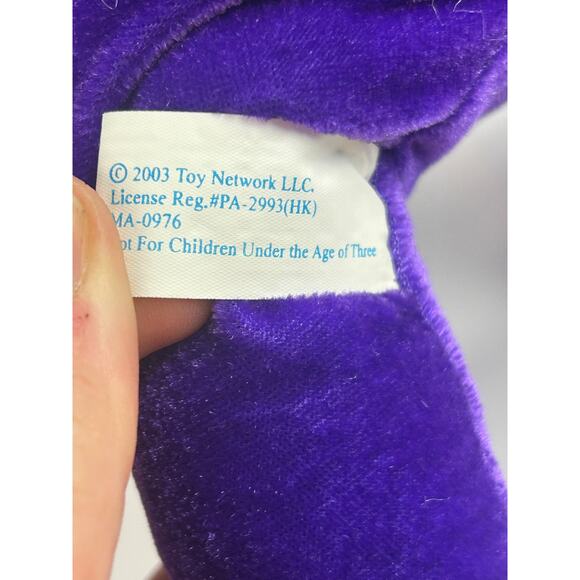 Toy Network Purple Dog Plush Stuffed Animal Yellow Spots Tongue Out 2003 NWT - Picture 8 of 12